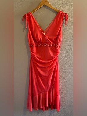 Studio Y Coral Evening Dress with Beaded Waist